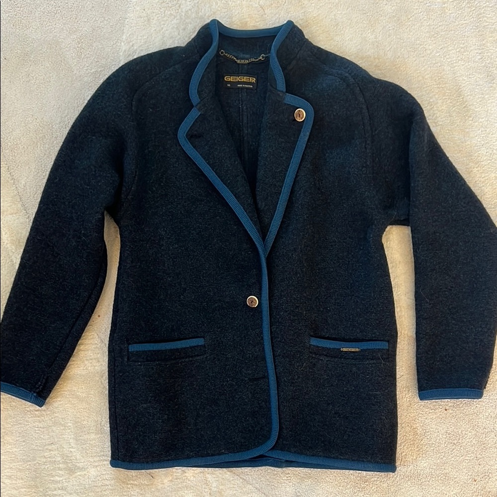 Geiger 100% Wool Women's Navy Blue Jacket with Blue Trim